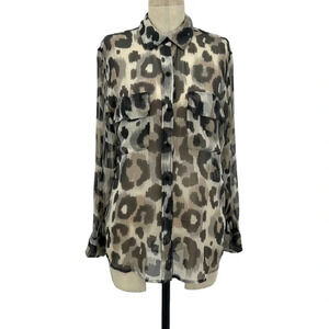 Equipment Leopard Cheetah Silk Georgette Button Down Top‎ Blouse Size XS